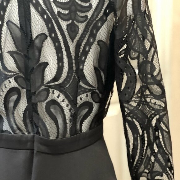 Tobi Black Plunging Vneck Lace Sleeves Sheer Lace Back Mini Dress Size Medium - Picture 7 of 10